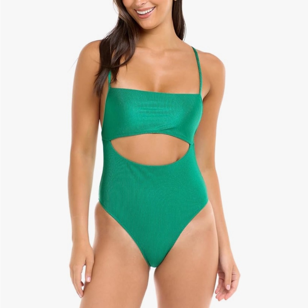 Body Glove Emerald Green Ribbed One Piece Cut Out Swimsuit Women Size Large NEW